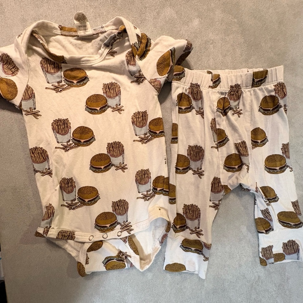 Bamboo mint condition Burger and Fries Print Baby Outfit